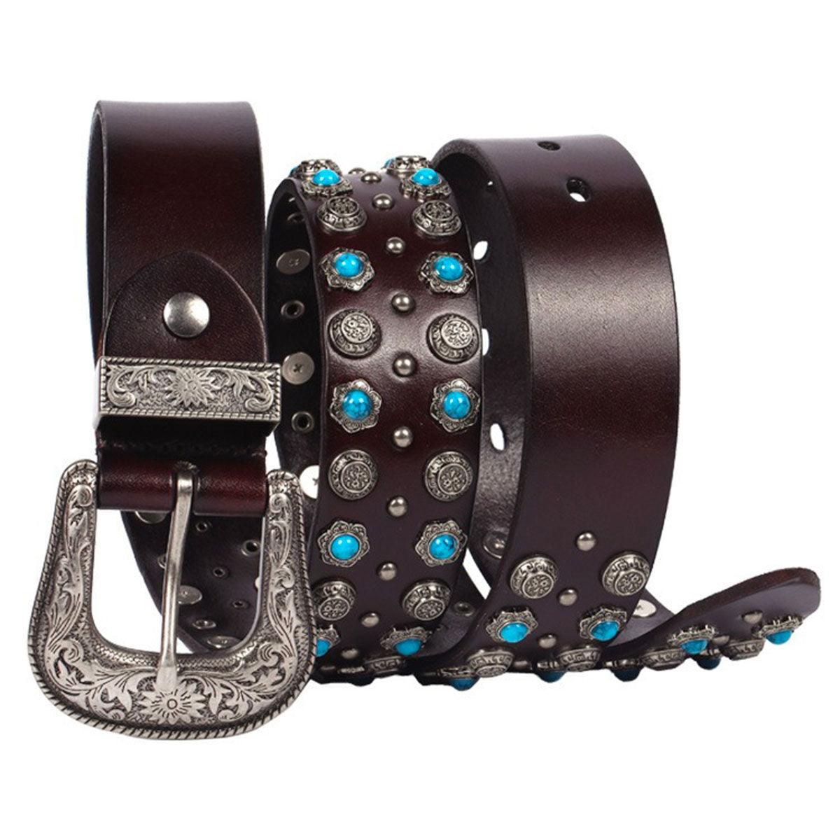 Belt Western to Rivets and Turquoises Incrustées, model Keegan - Zictor