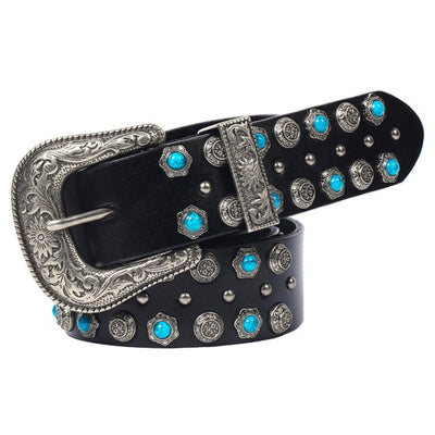 Textured Western Belt With Rivets - Model Keegan