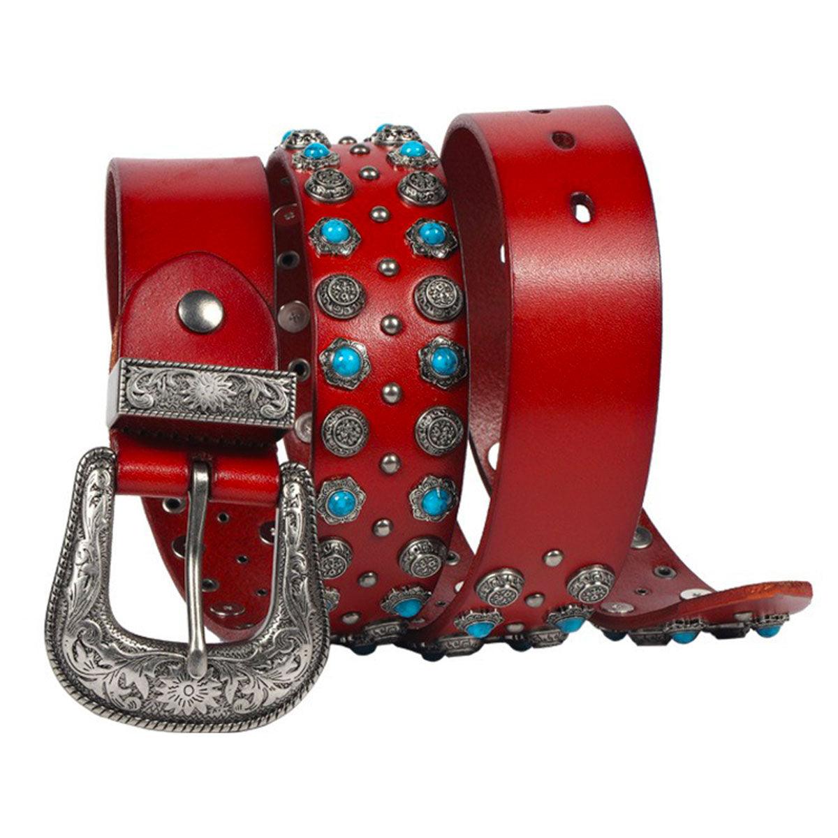 Belt Western to Rivets and Turquoises Incrustées, model Keegan - Zictor