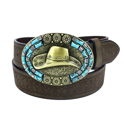 Western Belt Cowboy Hat Buckle Floral Beads - Model Arlyn