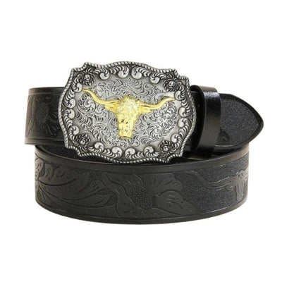 Men's Western Belt With Silver Bull Head Buckle - Model Blue