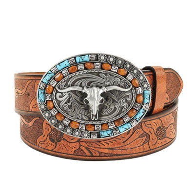Western Belt With Bull Head Buckle For Men - Model Aidan