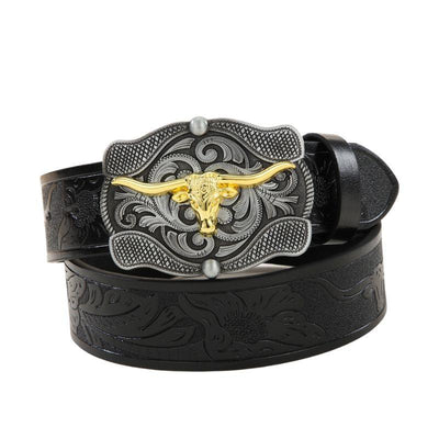 Black Vegan Belt With Bull Head Buckle - Model Rishi