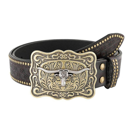 Belt Western with buckle taureau for men, model Taylore - Zictor