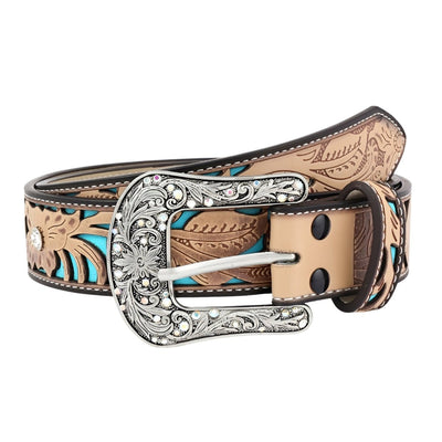 Western Belt With Strass Buckle Textured Strap - Model Chan