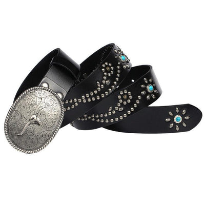 Lonnie Belt Bull Pattern Buckle Rivets - Model Lonnie