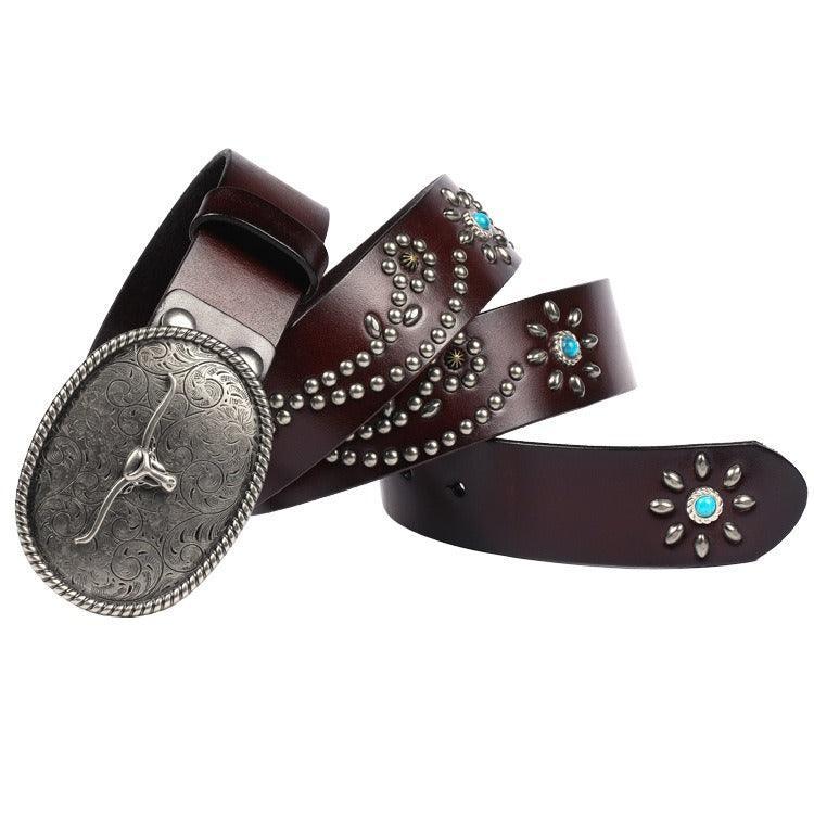 Belt Western with rivets, model Lonnie - Zictor