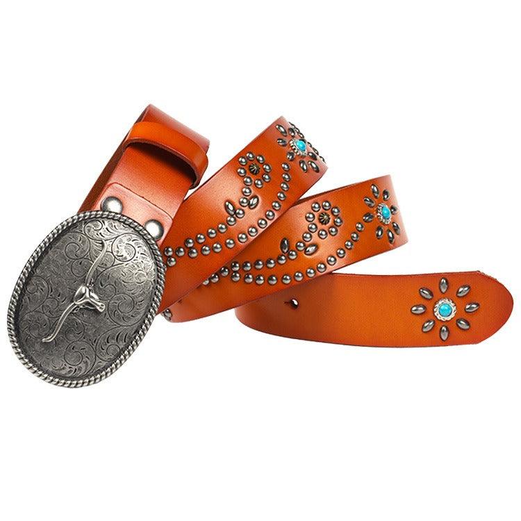 Belt Western with rivets, model Lonnie - Zictor
