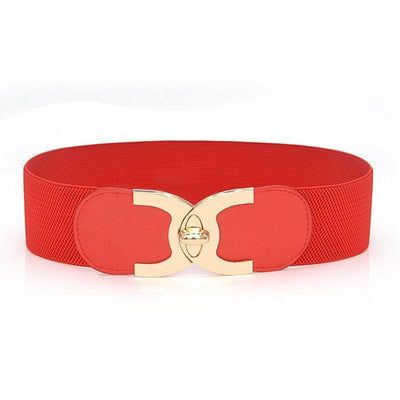 Elastic Red Belt With Gold Crochet Buckle - Model Bellamy