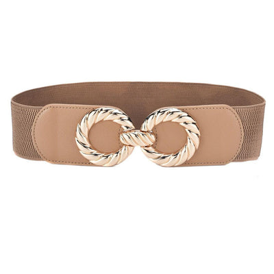 High Waist Elastic Belt With Gold Buckle - Model Finleie