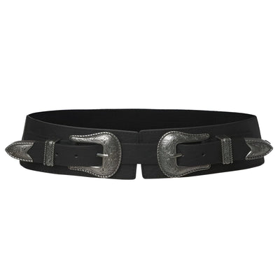 Wide Western Belt With Double Buckles And Elastic - Skylor