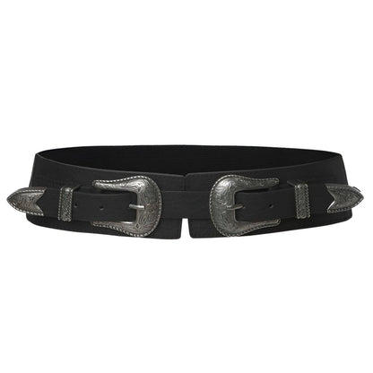 Belt wide and elastic to double buckles Western, model Skylor - Zictor