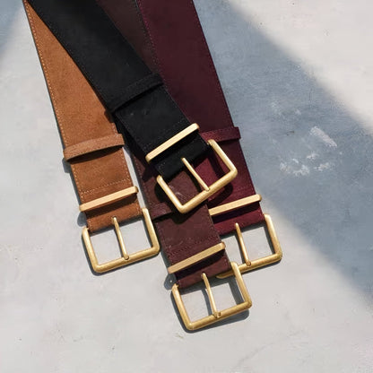 Belt In Leather Veritable Suede TO Buckle Golden Model Ray by Zictor