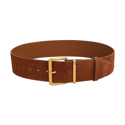 Brown Suede Belt With Gold Buckle - Model Ray
