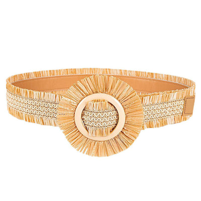 Wide Raffia Belt With Round Ring Buckle - Model Kely