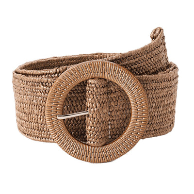 High Waist Belt Braided Raffia Round Buckle - Model Lindseey