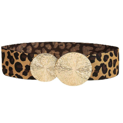 Leopard Print Wide Belt With Gold Accents - Model Madisan
