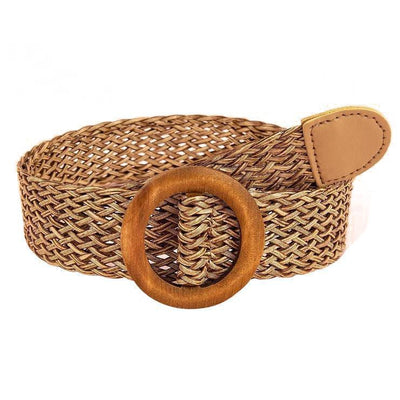 Braided Raffia Belt, Brown - Model Robbie