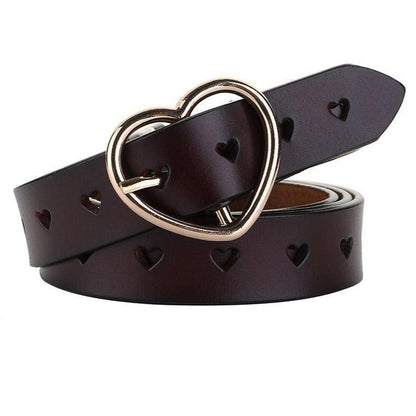 Belt with buckle in coeur, in leather ajourée, for women, model Rory - Zictor