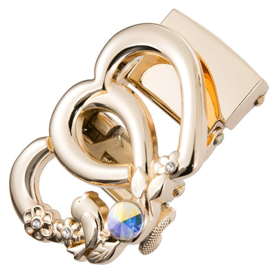 Gold Automatic Belt Buckle Heart Bird Motif - Model Seven