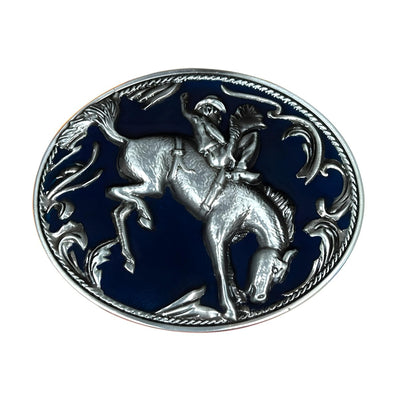 Silver Western Belt Buckle With Blue Strap - Model Leith