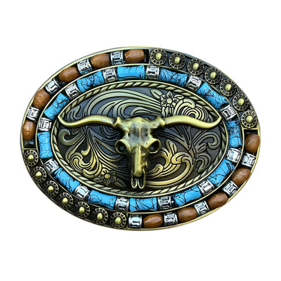 Western Belt Buckle Oval Longhorn Head - Model Peytoni